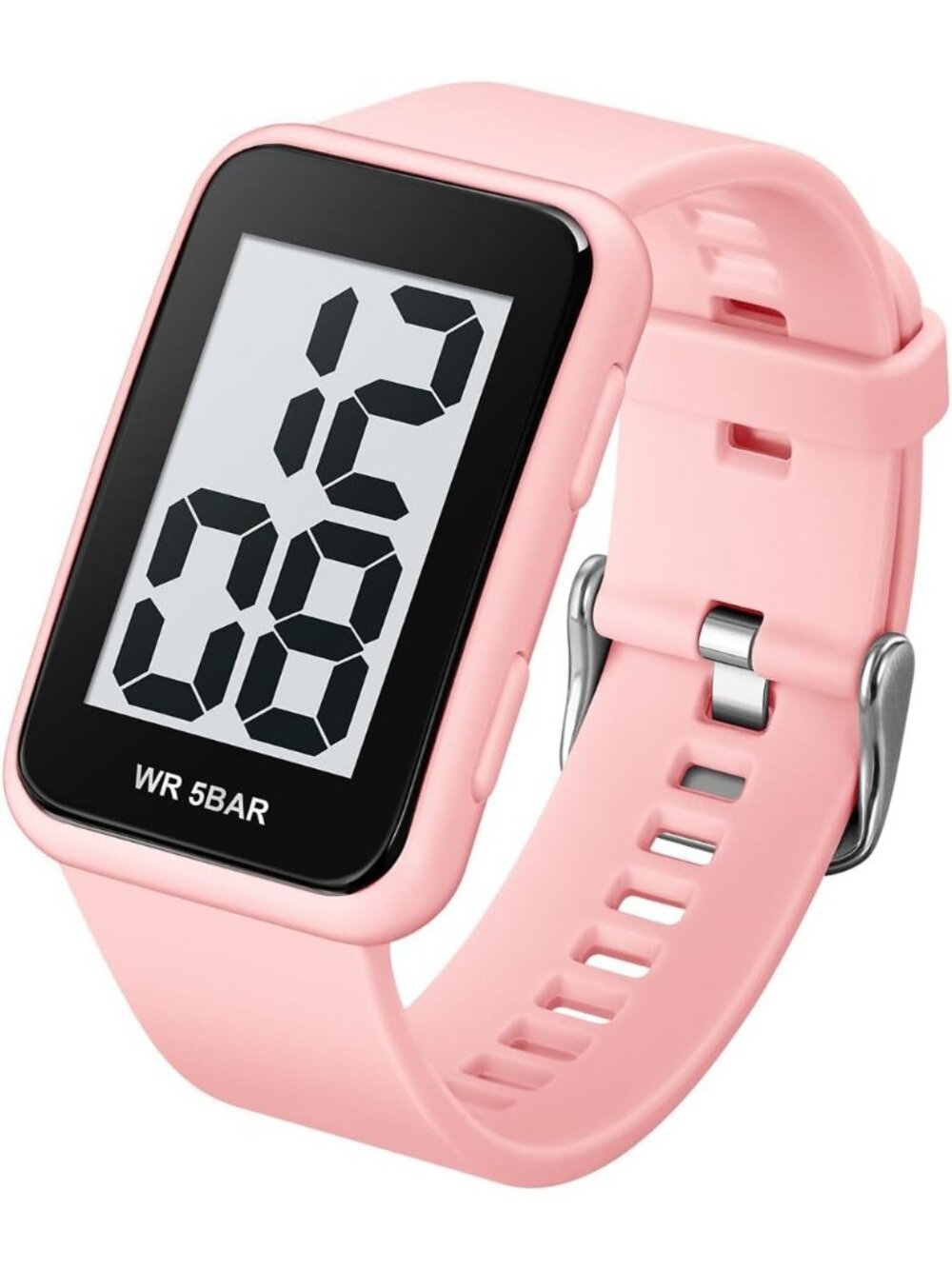 Unisex Pink Large Numbers Display Waterproof Square Case Digital Wrist Watches